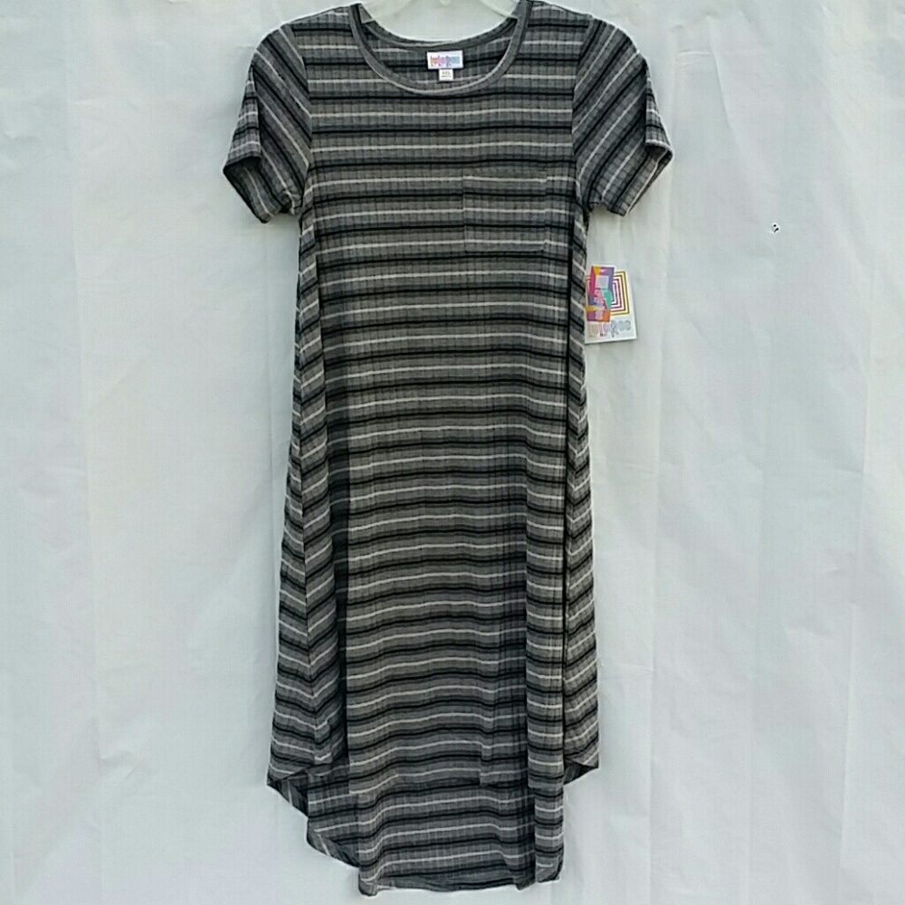 LuLaRoe Carly Dress Gray Black White Stripe XXS